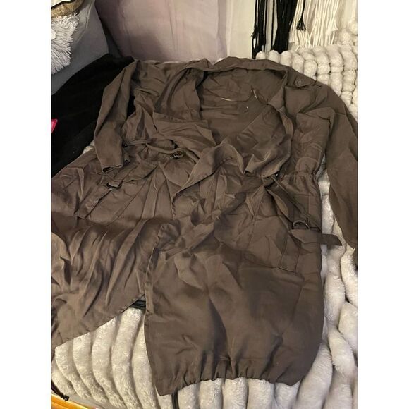 Olive green plus size drape jacket/coat/trench cardigan - Picture 8 of 9